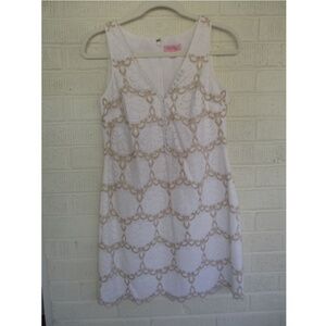 Lilly Pulitzer Nadine White and Gold Metallic Lace Shift Dress Mini